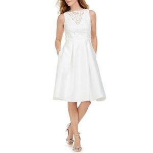 Adrianna Papell Illusion Guipure White Dress 4 NWT